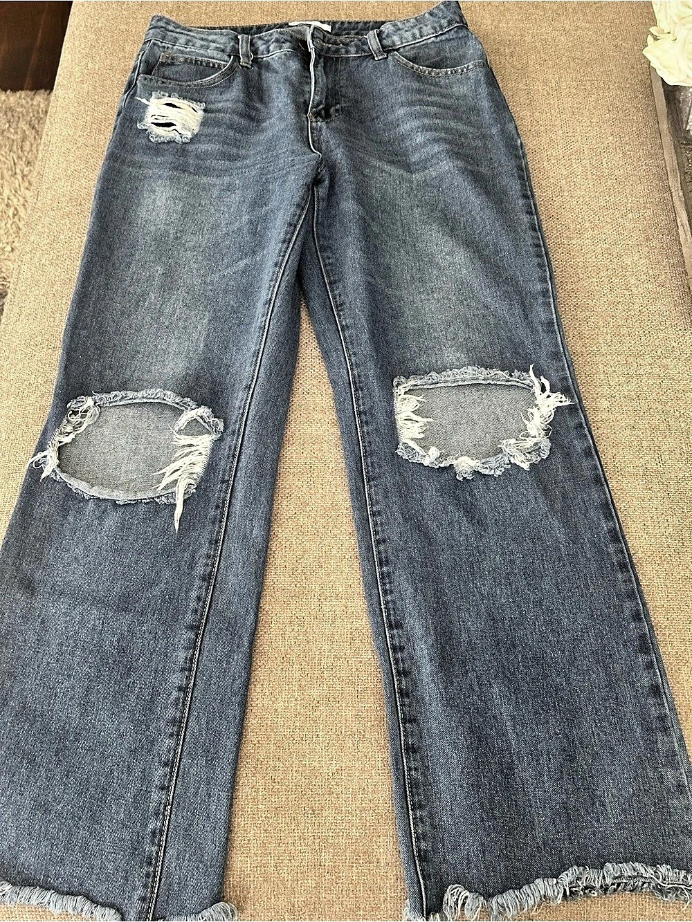 Women's Distressed Straight Leg Jeans in Blue